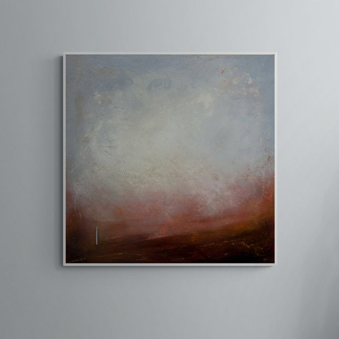 Abstract painting with gradient colors on a gray wall